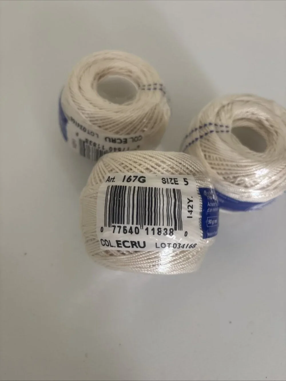 3x DMC Cebelia 3 cord Crochet Thread Color ECRU Size 5, 142 yds